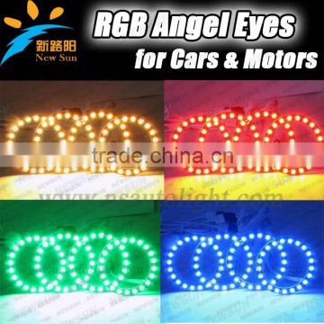 RGB Flash Red/Green/Blue/Amber/Cyan/White/Purple with Remote Control 75mm LED Angel Eyes Ring Kit