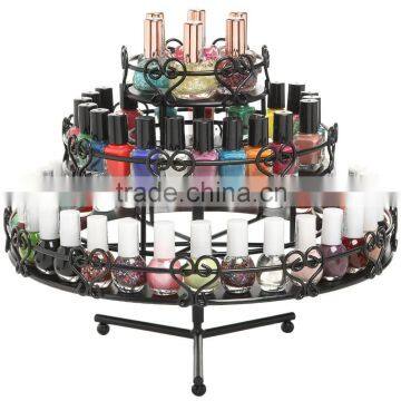 Black 3-Tier Wedding Cake Heart Design Rotating Metal Nail Polish Display Stand Organizer Rack