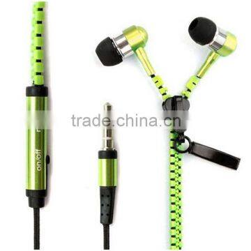 wired sport Zipper earphone with mic