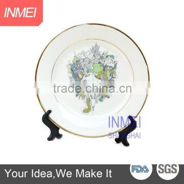 10" white ceramic decorative plate crafts with gold rim