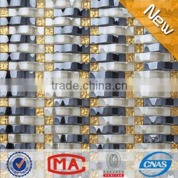 ZTCLJ JY-G-20 Golden Blue and White Decorative Premium Mosaic Wavy Glass Tile Office Wall Decor Glass Mosaic Tile