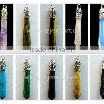 GEMSTONE FACETED SLOPPED CAP POINT PENDANTS
