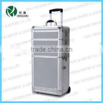 Professional rolling cosmetic case aluminum makeup trolley case