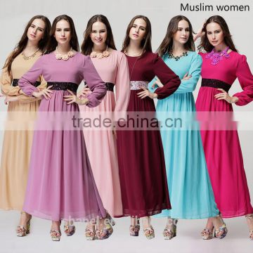 hot sale chiffon baju muslim abaya dress lace waist muslim kaftan abaya