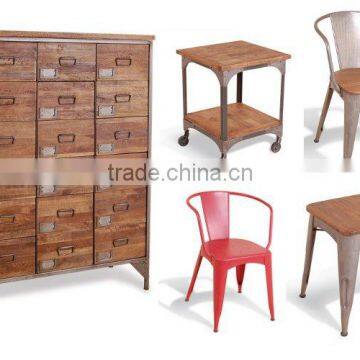 INDUSTRIAL FURNITURE EXPORTER , Wood Metal Cabinet. Bedsit Table Metal chair and Stool with Wood Top