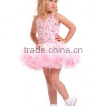 Customized Pink Spaghetti Straps Crystal Beading Mini Flower Girl Dress FGZ22 Girls Party Dresses