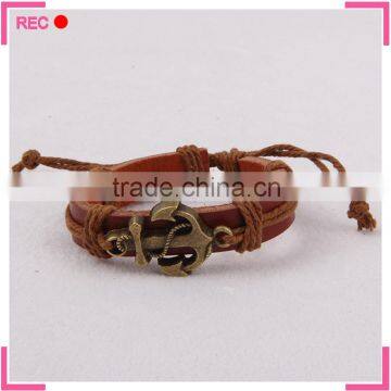 Leather cuff bracelets for men, customized adjustable anchor bracelet