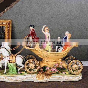 Horse-drawn cart design hand painted porcelain figurine