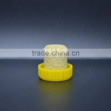 Shiny yellow plastic cap with wooden cork for glass bottle cheap price