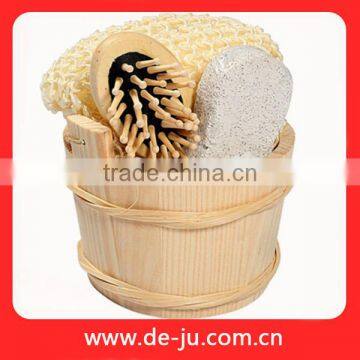 Wood Bucket Comb Puff Cleaning Promotion Bath Set