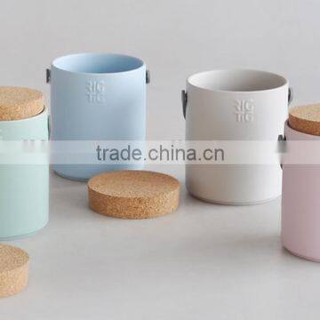 Ceramic Cylindric Galze Canister With Wooden Cork and PC Handle, Ceramic Canister photo-4