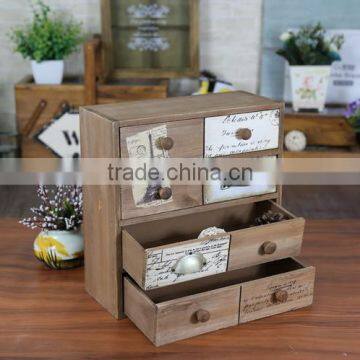 Zakka Grocery Retro Wooden Four Drawer Desktop Storage Box photo-3