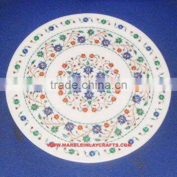 Beautiful Indian Marble Inlay Plate, Marble Inlay Round Plate, Decorative marble Plate