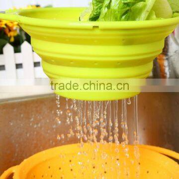 Green Silicone Folding Kitchenware Colander With Handle photo-2