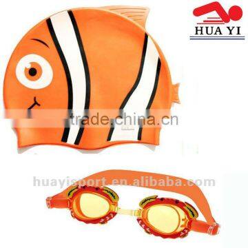 Children Catoon Cute Cool Silicone Swim Goggles and Cap Set