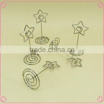 Silver star shaped metal wire name card holder clips