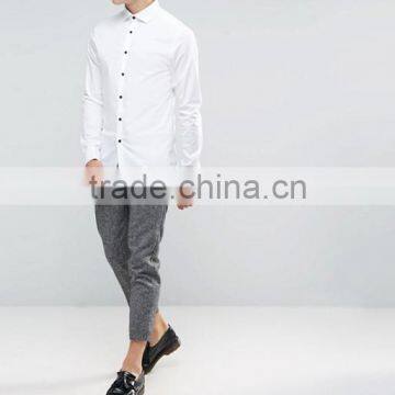 New Design Long Sleeve Cutaway Collar Mens Pre-Shrunk 97% Cotton 3% Elastane Lightweight Check Skinny Fit Casual White Shirts photo-4