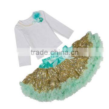 spring and autumn children dress wholesale sequin pettiskirts set