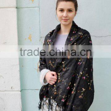 Vintage Black Shawl Scarf, Embroidered Black Shawl, Bohemian Festival Hippie, Headscarf ,Women Accessory photo-2