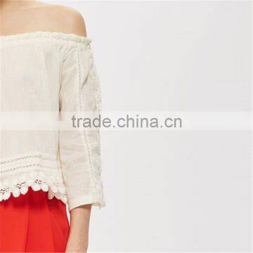 Factory Direct Sale Boho Style off Shoulder Crochet Long Sleeve Female Tops photo-4