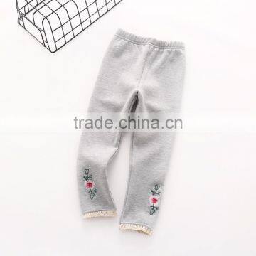Winter Solid Color Embroidery Fleece Leggings for Kids Girls photo-5