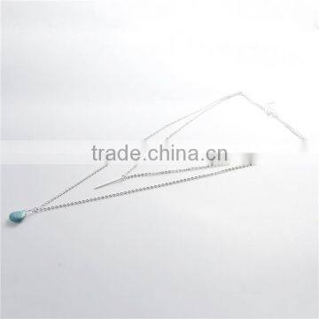 New Fashion Layered Necklace Silver Plated With Rectangle Pendant Malachite Green Bead 54.5cm Long photo-3