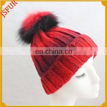 Attractive Design Winter Handmade Gradient color Hats Pompom Beanie Hat Knitted