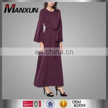 Beautiful Maroon Long Flared Sleeves Dress Muslim Women Round-Neck Abaya