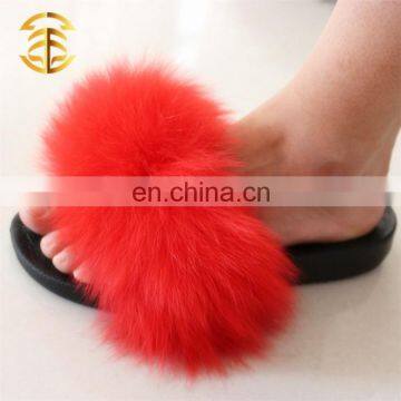 2017 Factory wholesale Multiple Colors Hot Sale fox fur slippers