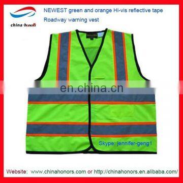 Hi-vis reflective 2 tape Roadway warning vest/reflective tape green safety vest