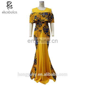 LZ-104 Custom Fit Kitenge Dress Designs Cold Shoulder Ankara Maxi Dress for African Women