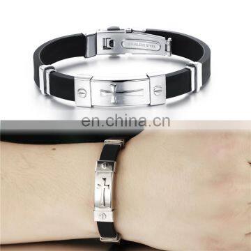 Fashion Silicone Stainless Steel Cross Bracelet for Man Custom photo-5