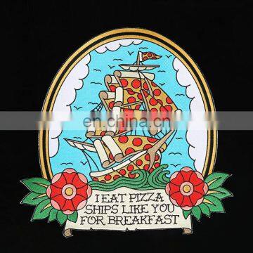 Colorful Pizza Ship Full Embroidery Patch Back Patch Big Size 12 inches