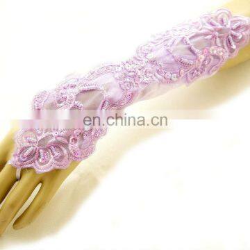 Purple& Red Pretty Appliqued& Sequined Fingerless Long Wedding Glove White Pearl Beaded Satin Fingerless Wedding Bridal Gloves photo-2