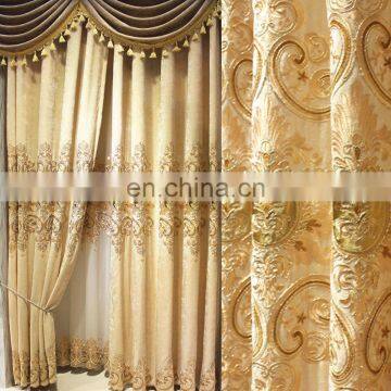 Champagne colored European  style living room chenille embroidered curtains