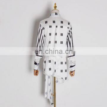 Asymmetrical Print Dresses For Women Lapel Collar Long Sleeve High Waist Tunic Mini Dress 2020 photo-2