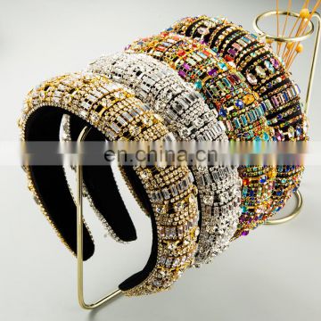 High Class Baroque Full Colorful Crystal Headband for Woman Gorgeous Multi Color Rhinestone Padded Shponge Hairband Tiara Crowns