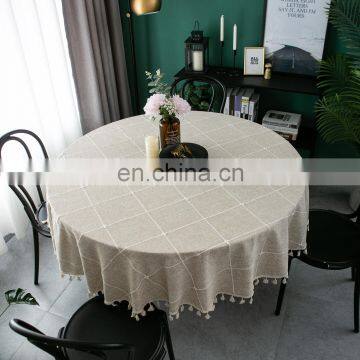Nordic Embroidery Grid Cotton and Linen Tassel Lace Round Table Cloth Party Table Cloth Waterproof Table Cloth photo-5