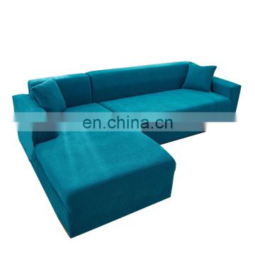 Wholesale Solid L Shape Elastic Couch Covers Protector Furniture Funda De Sofa Pure Blue Color Stretching Sofa Cover