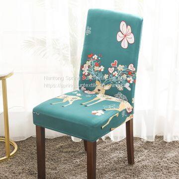 Green Printed Stretch Dining Room Chair Covers Soft Removable Dining Chair Slipcover photo-5