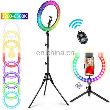 TikTok Youtube Live LED Colorful Dimmable Ring Light USB Big Selfie RGB Ring Light Lamp With Tripod Stand photo-2