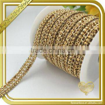 Gold resin decorative chains bridal wedding dress sash belt hotfix rhinestone chains FHRS-034