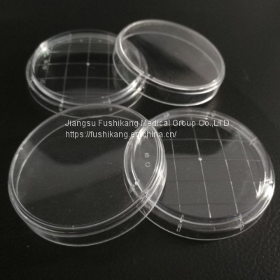 ISO9001 Certificate PS polystyrene clear plastic contact dish E.O Sterile Three compartment 90mm plastic sterile petri dish