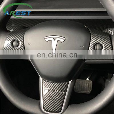 3pcs Sparkle Carbon fiber Model Y Steering wheel patch decoration For Tesla Model 3 Model3 Interior Modified accessories