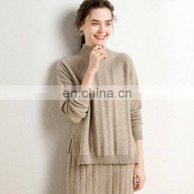 Ladies Plus Size Merino Wool Knit Chunky Loose Hem Slit Mock Neck Pullover Sweater photo-4