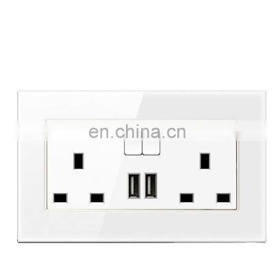 UK Standard 13A Wall Power Socket Outlet, 5V 2.1A Dual USB Charger Port, LED Indicator,146mm*86mm,On-Off Control