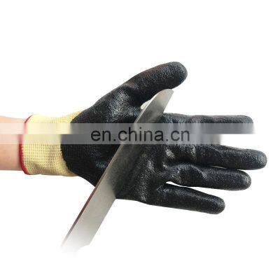 aramid cut heat sleeve 15G Aramid Cut & Heat Resistant Gloves with Granular black Nitrile Coating Cut Level D work safety