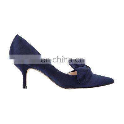 Ladies Beautiful Color with Bow Tie Design Low Heels Pointed Toe Slip on Pumps Sandals Shoes Women Spike Heels D'orsay Pumps PU