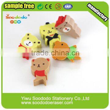 Cute 2D bear shaped Extruded eraser animal eraser for office