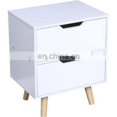 Home White Two Drawer Simple Style Wooden Bedroom Nightstands And Storage Bedside Table